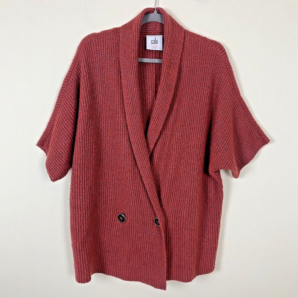 Cabi Rosewood Cardigan Sweater Short Dolman Sleeve Brick Red